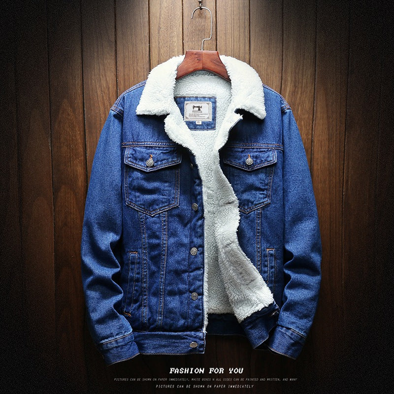 Winter Denim Jacket With Fluffy Collar For Men