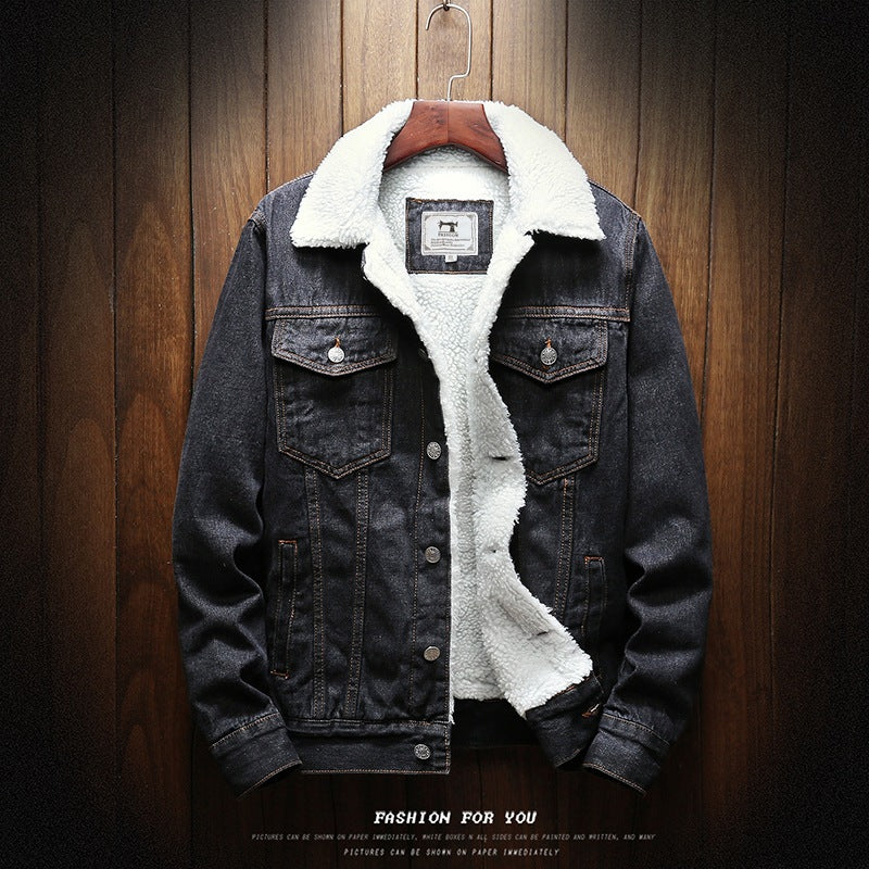 Winter Denim Jacket With Fluffy Collar For Men