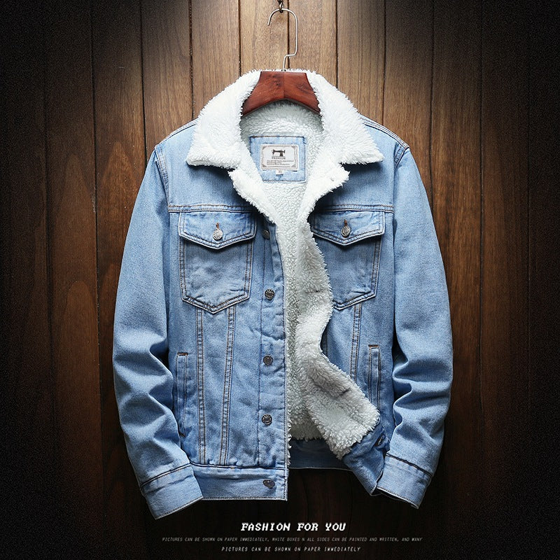 Winter Denim Jacket With Fluffy Collar For Men