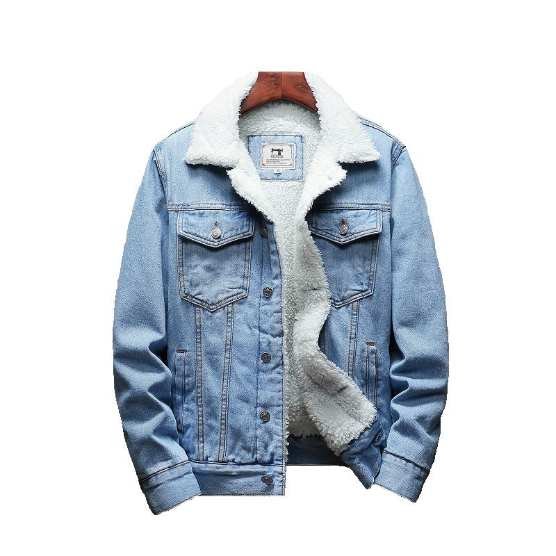 Winter Denim Jacket With Fluffy Collar For Men