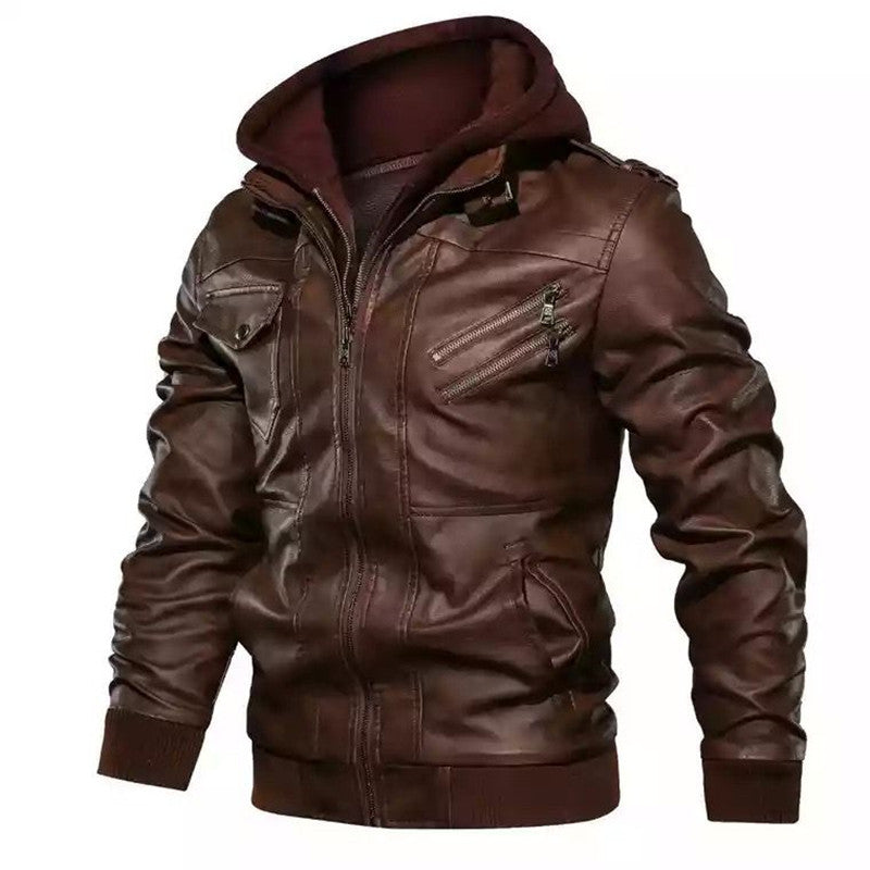 American Style Hooded Casual Leather Jacket