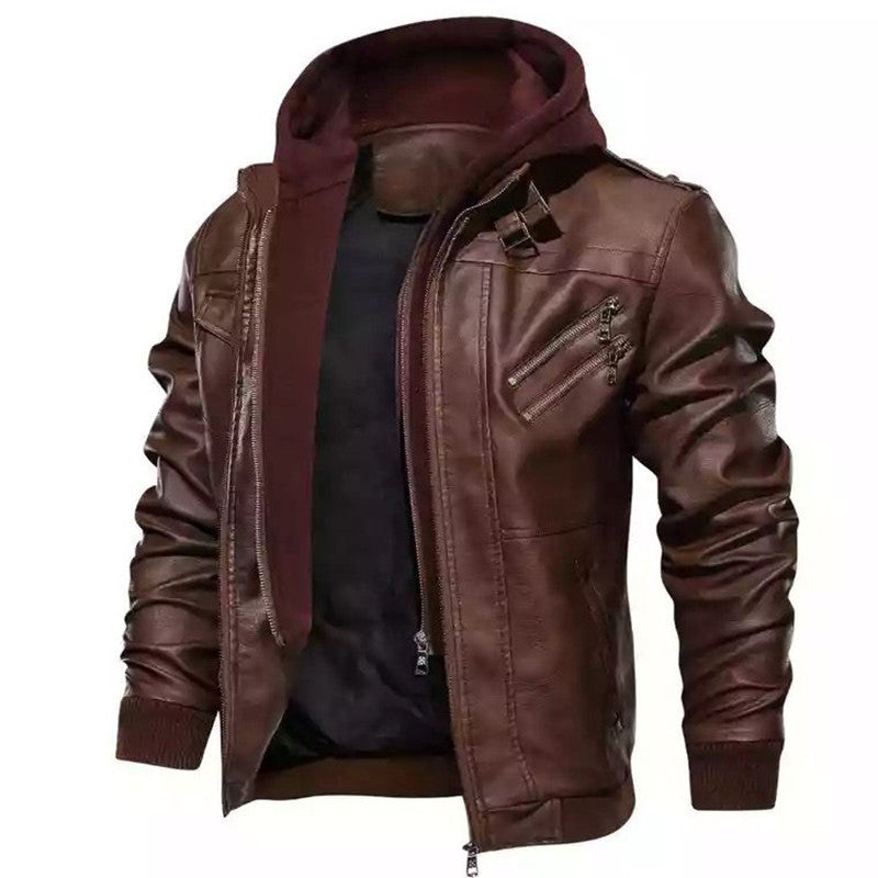 American Style Hooded Casual Leather Jacket