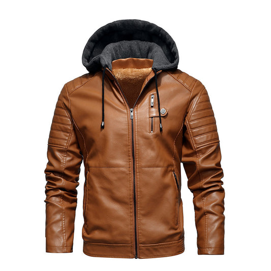 Casual Hooded Men's Leather Jacket