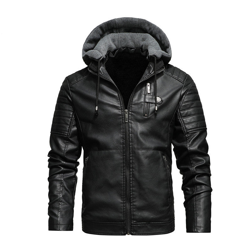 Casual Hooded Men's Leather Jacket