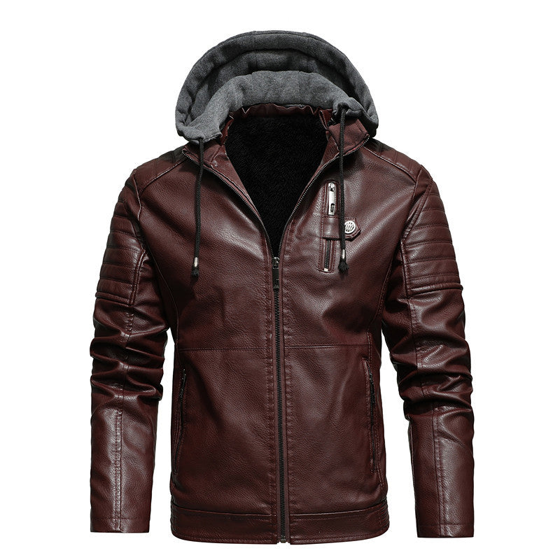 Casual Hooded Men's Leather Jacket