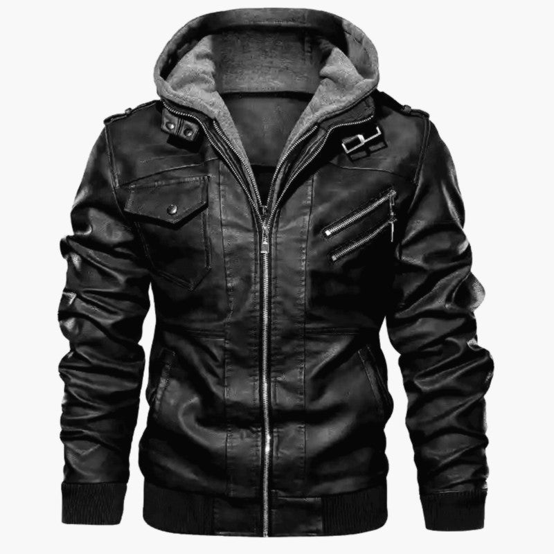 American Style Hooded Casual Leather Jacket