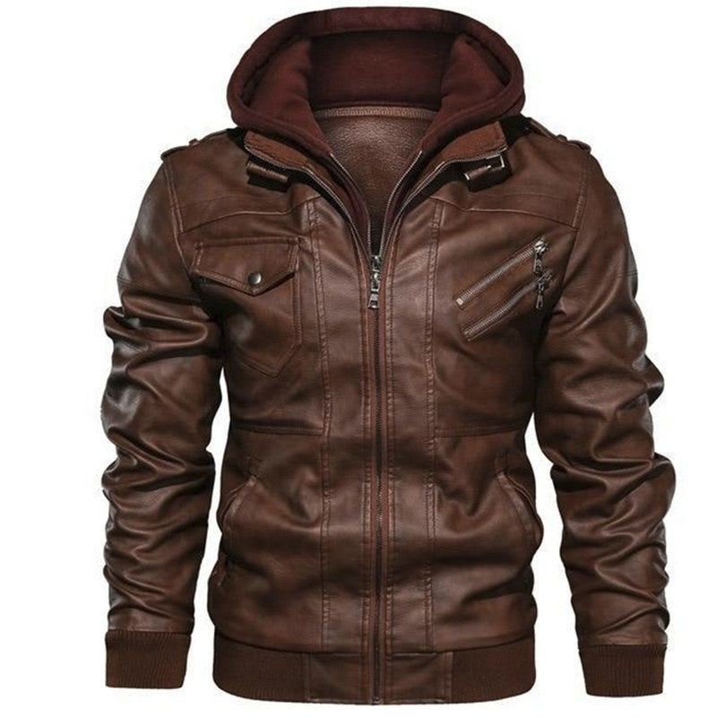 American Style Hooded Casual Leather Jacket