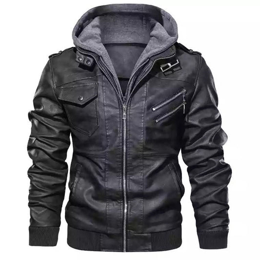 American Style Hooded Casual Leather Jacket