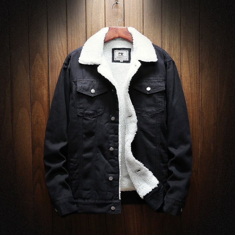 Winter Denim Jacket With Fluffy Collar For Men