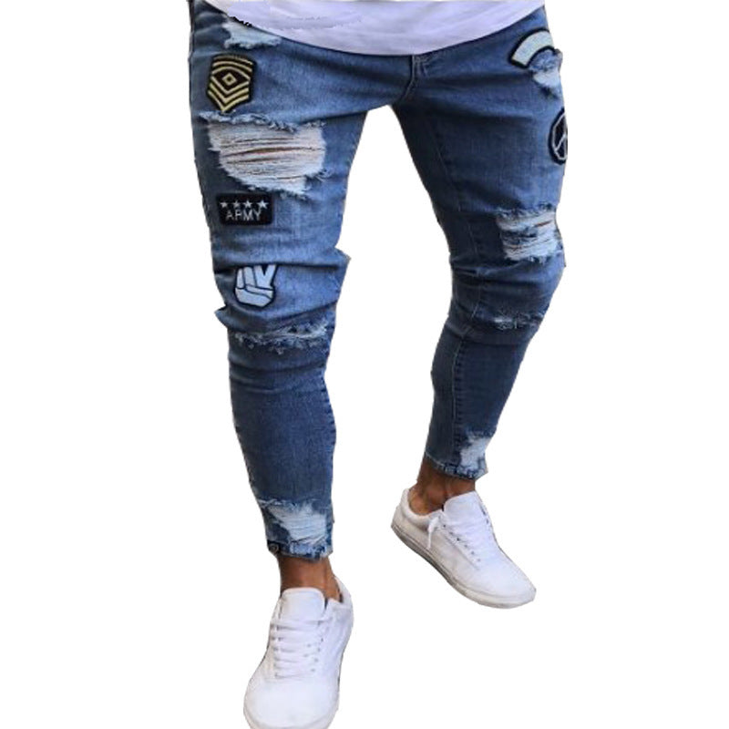 Men's Embroidery Holes Jeans American Style