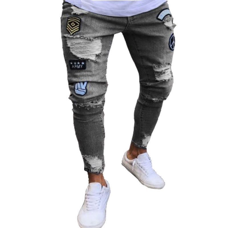 Men's Embroidery Holes Jeans American Style