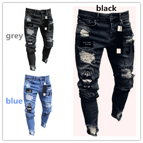 Men's Embroidery Holes Jeans American Style