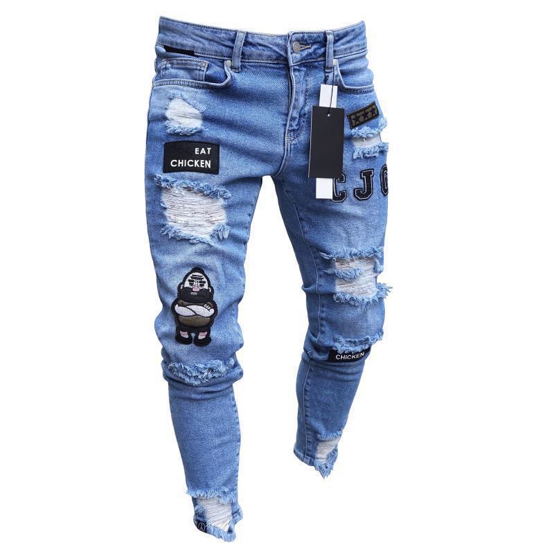 Men's Embroidery Holes Jeans American Style