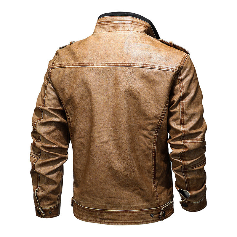 Denim Leather Men's Casual Leather Jacket 3D Stereo Tailoring Trend