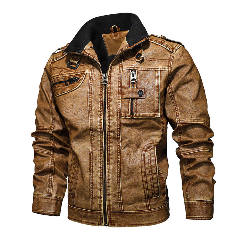 Denim Leather Men's Casual Leather Jacket 3D Stereo Tailoring Trend