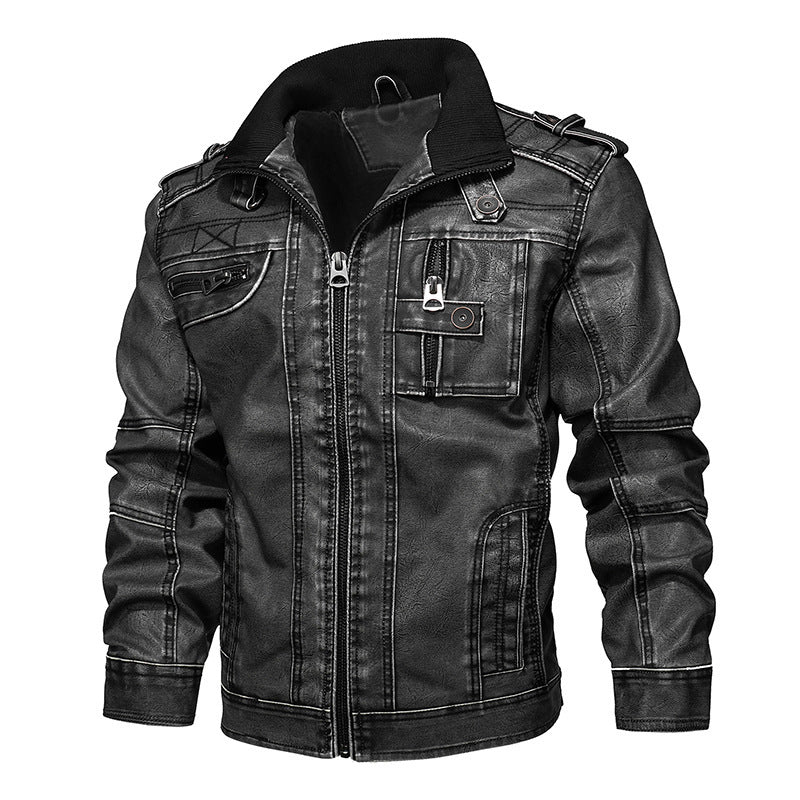 Denim Leather Men's Casual Leather Jacket 3D Stereo Tailoring Trend