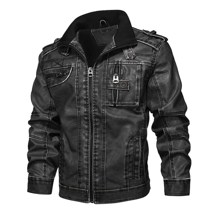 Denim Leather Men's Casual Leather Jacket 3D Stereo Tailoring Trend