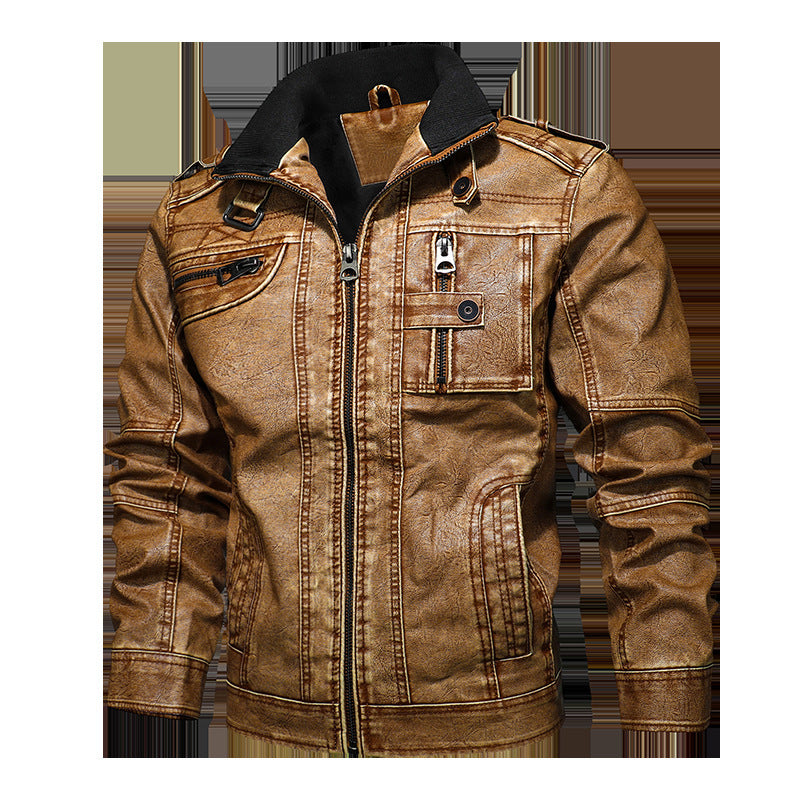 Denim Leather Men's Casual Leather Jacket 3D Stereo Tailoring Trend