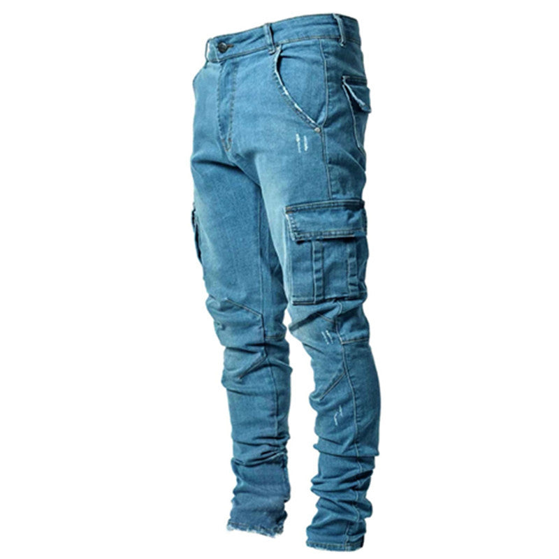 Men's Elastic Denim Multi-Pocket Jeans