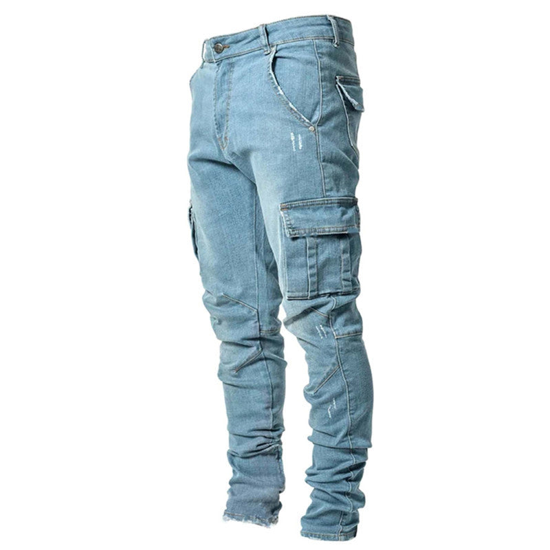 Men's Elastic Denim Multi-Pocket Jeans